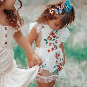 Infant Lace flower embroidered romper dress